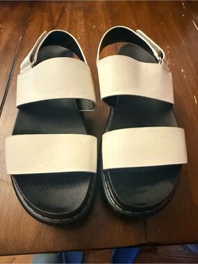 Limelight White and Black Two-Strap Sandals